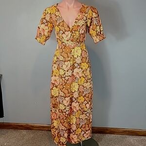 Billabong Floral Maxi Dress in Yellow, Brown, Pink
